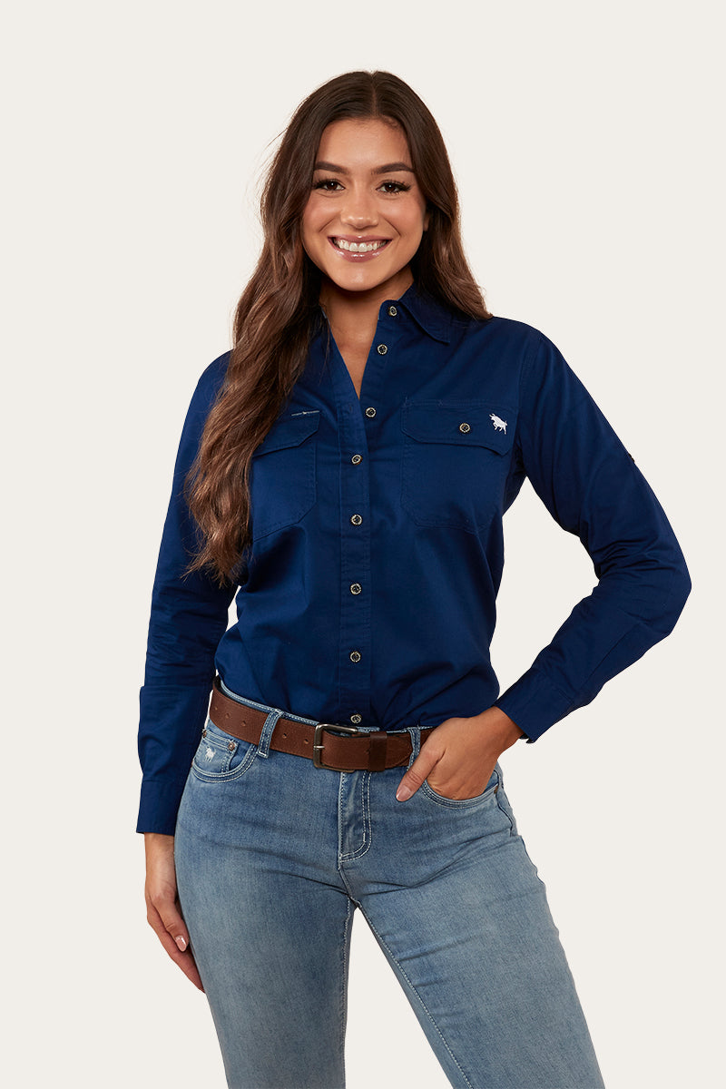 Pentecost River Womens Full Button Work Shirt Navy