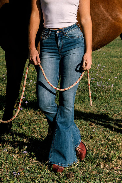 Bowie Womens Flare Jeans - Vintage Blue Wash