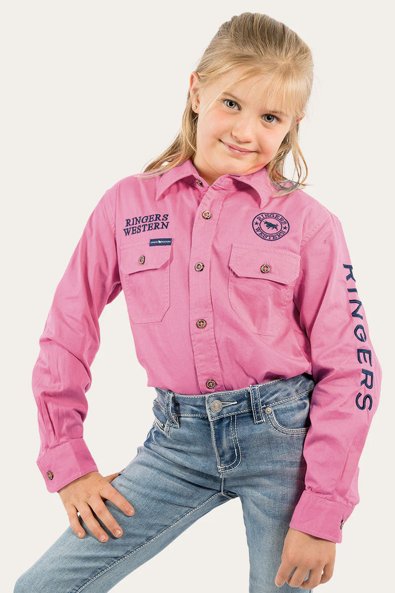 Jackaroo Kids Full Button Work Shirt - Pastel Pink/Navy