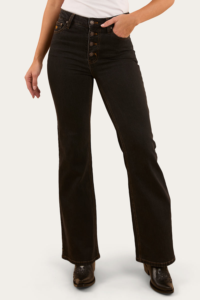 Betsy Womens High Rise Bootleg Jean - Black