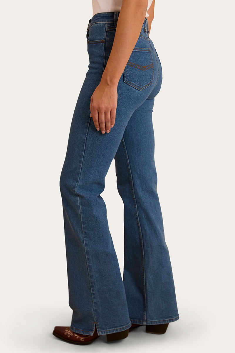 Betsy Womens High Rise Bootleg Jean - Mid Wash Blue