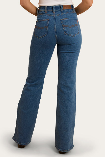 Betsy Womens High Rise Bootleg Jean - Mid Wash Blue