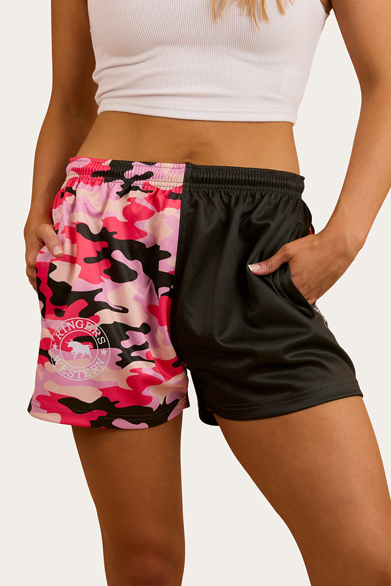 Camo Footy Shorts - Charcoal / Pink Camo