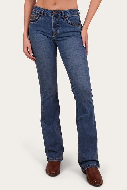 Caroline Womens Mid Rise Bootleg Jean - Mid Wash Blue