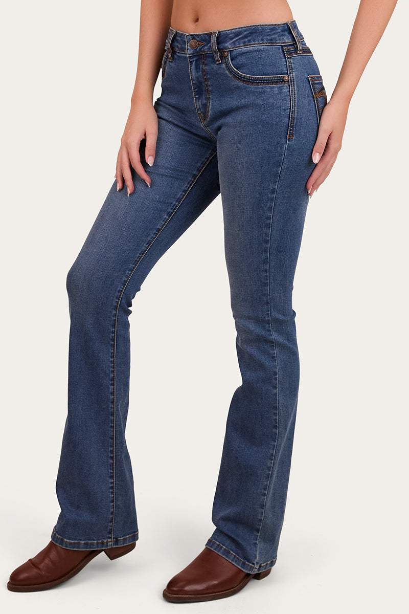 Caroline Womens Mid Rise Bootleg Jean - Mid Wash Blue