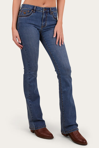 Caroline Womens Mid Rise Bootleg Jean - Mid Wash Blue