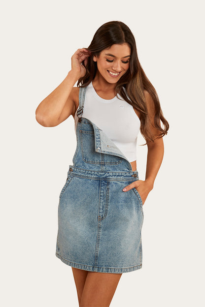 Dream Days Womens Pinafore - Light Wash Blue