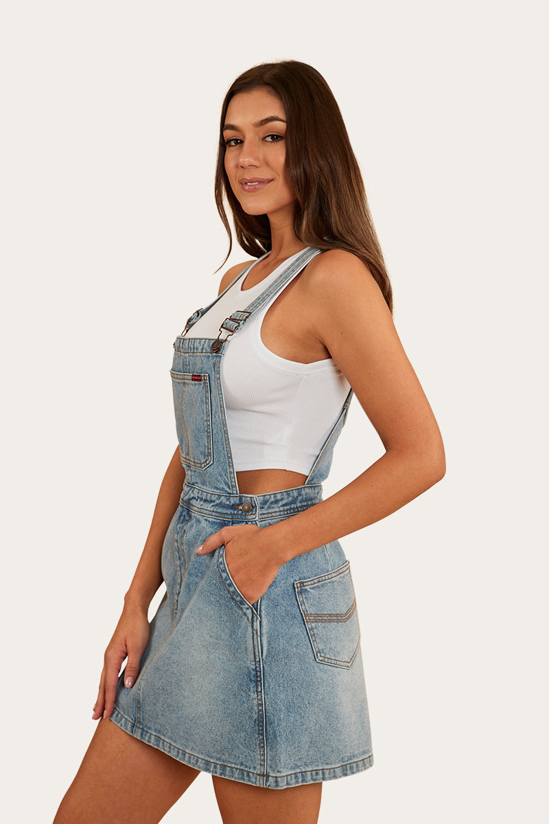 Dream Days Womens Pinafore - Light Wash Blue