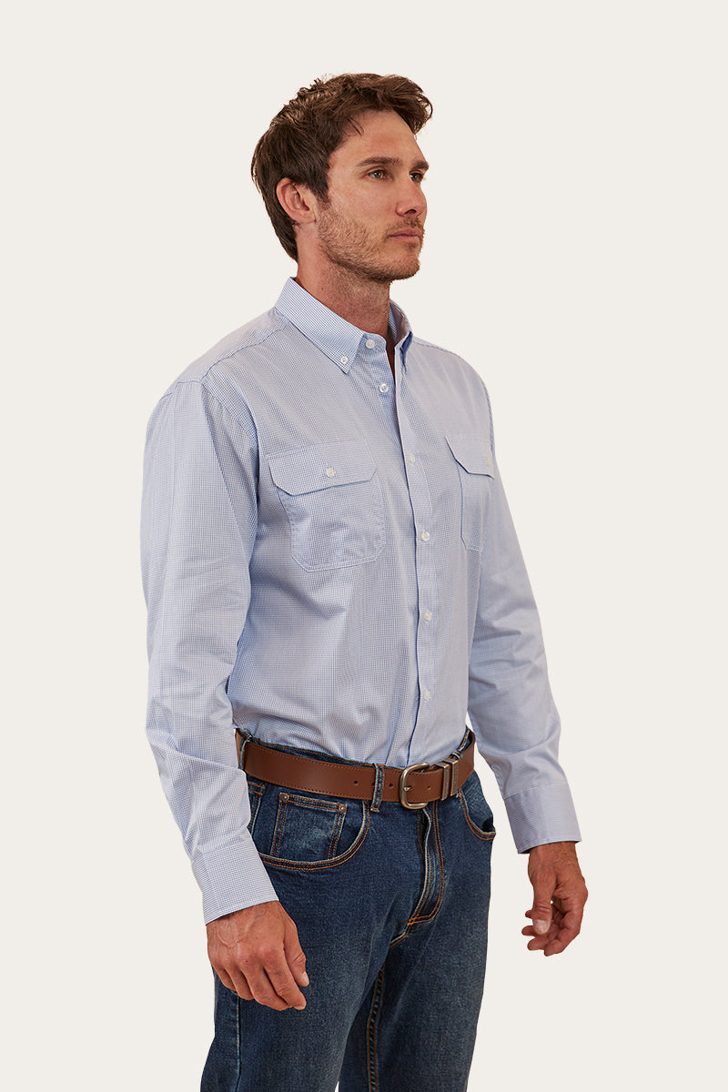 Whyalla Mens Check Dress Shirt - White/Blue