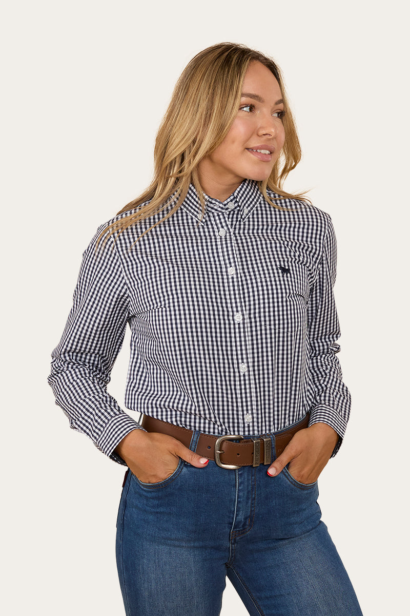 Davidson Womens Gingham Dress Shirt - Navy