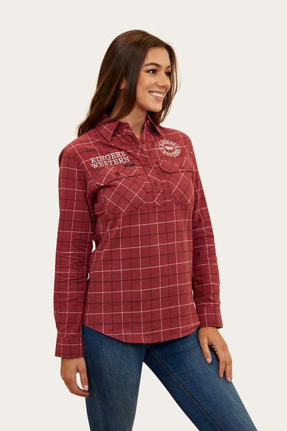 Delaney Womens Half Button Flannel - Cedar