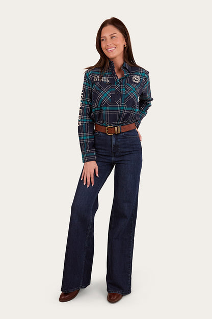 Fingal Womens Half Button Flannel - Navy