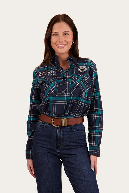 Fingal Womens Half Button Flannel - Navy