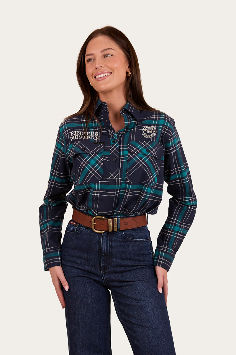 Fingal Womens Half Button Flannel - Navy