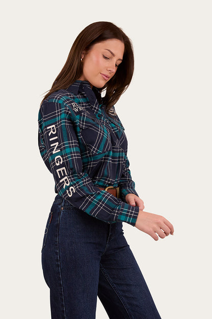 Fingal Womens Half Button Flannel - Navy