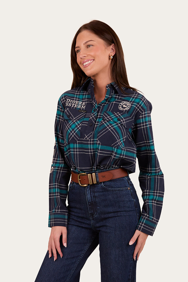 Fingal Womens Half Button Flannel - Navy