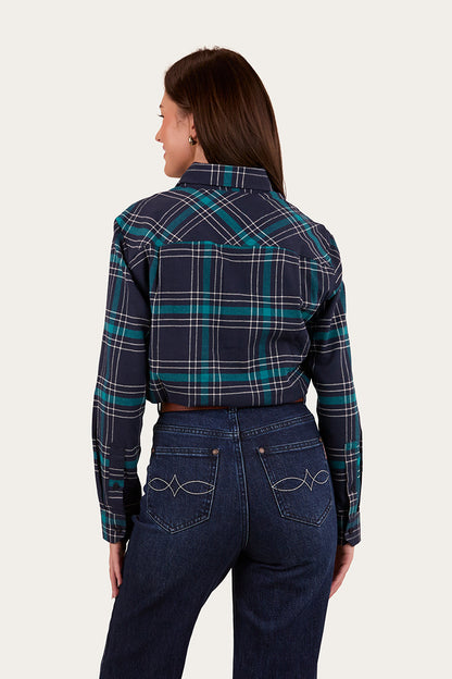 Fingal Womens Half Button Flannel - Navy