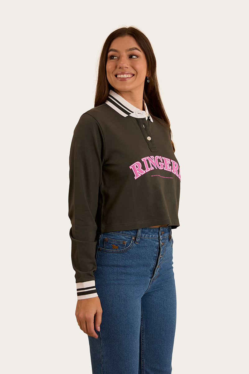 Grace Womens Cropped Rugby Jersey - Charcoal