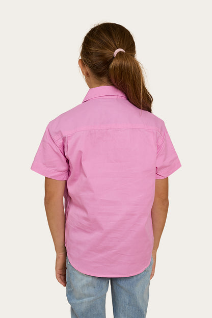 Ord River Kids Half Button Short Sleeve Work Shirt - Pastel Pink