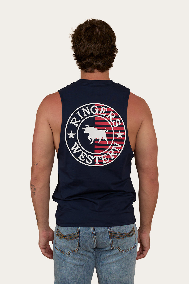 Signature Bull Flag Mens Muscle Tank - Navy