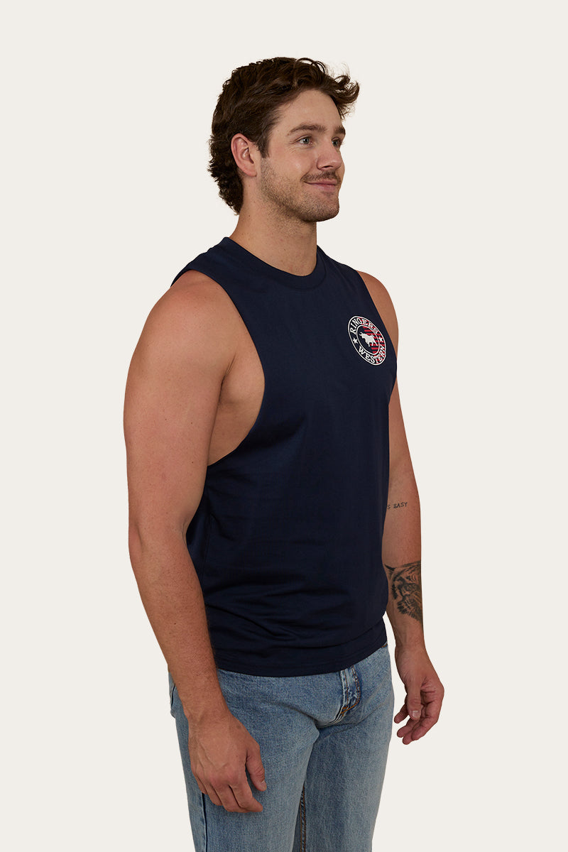 Signature Bull Flag Mens Muscle Tank - Navy