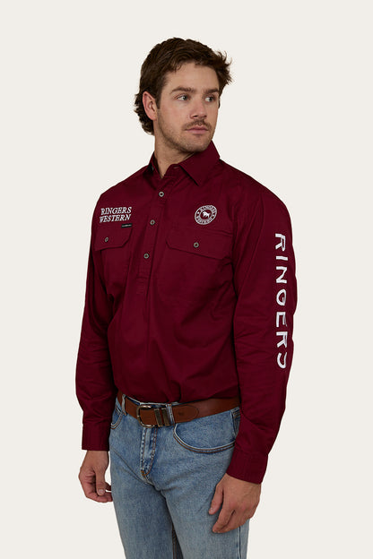 Hawkeye Mens Half Button Work Shirt - Burgundy