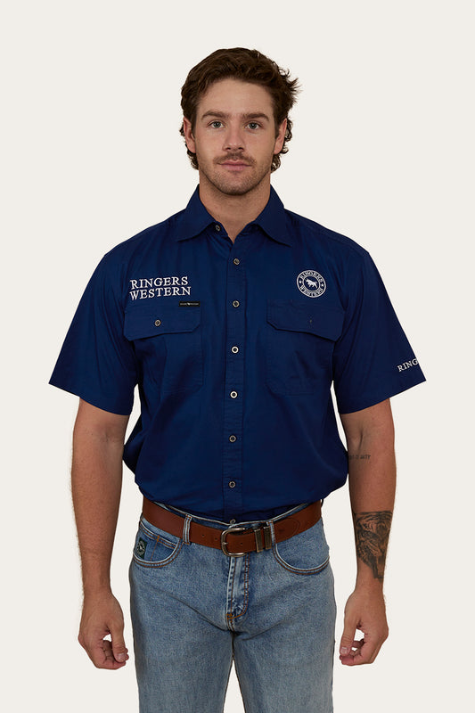 Hawkeye Mens Short Sleeve Full Button Work Shirt - Navy / White