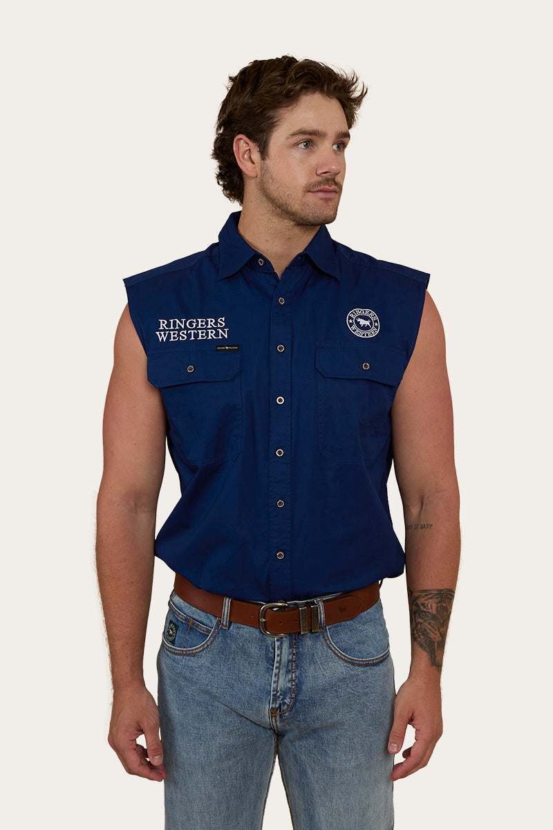 Hawkeye Flag Mens Sleeveless Work Shirt - Navy