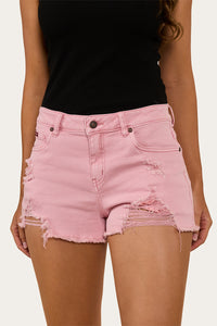 Jessie Womens Mid Rise Ripped Denim Short - Light Pink