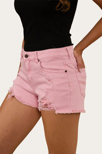 Jessie Womens Mid Rise Ripped Denim Short - Light Pink