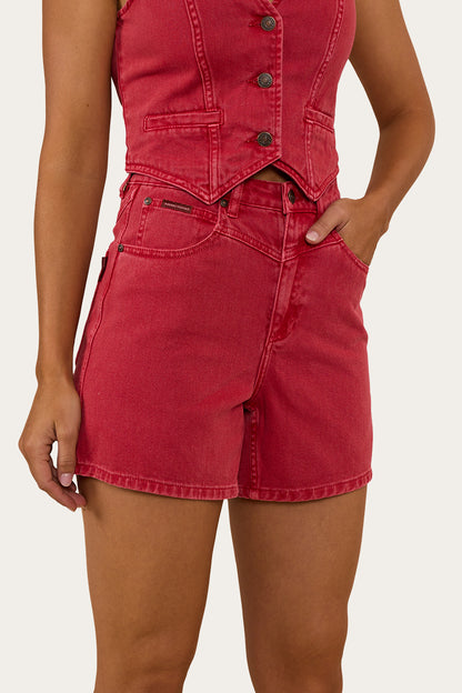 Saige Womens Denim Shorts - Red