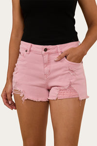 Jessie Womens Mid Rise Ripped Denim Short - Light Pink