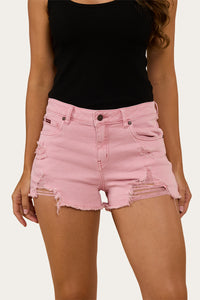 Jessie Womens Mid Rise Ripped Denim Short - Light Pink