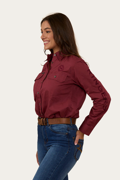 Signature Jillaroo Womens Full Button Work Shirt - Cedar/Burgundy