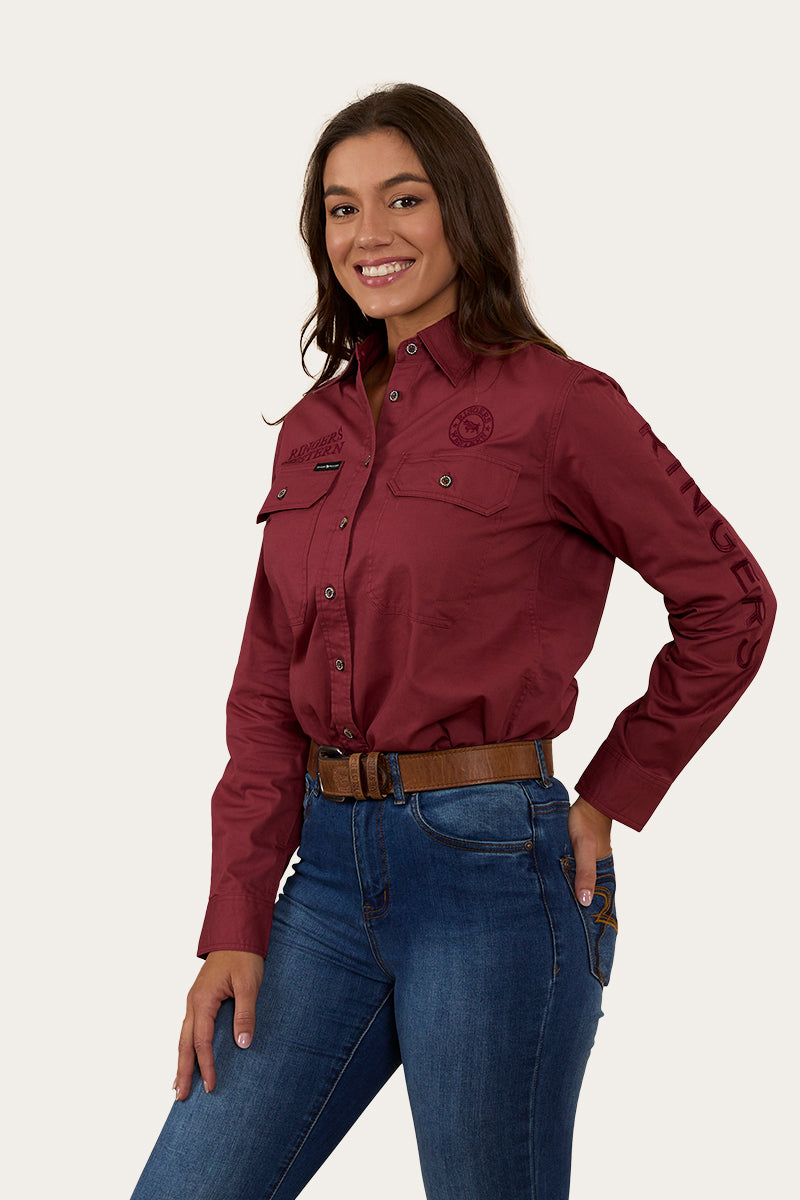 Signature Jillaroo Womens Full Button Work Shirt - Cedar/Burgundy