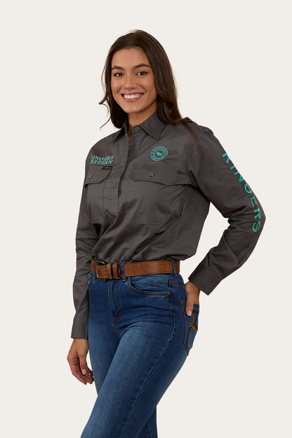 Signature Jillaroo Womens Half Button Work Shirt - Magnum/Mint