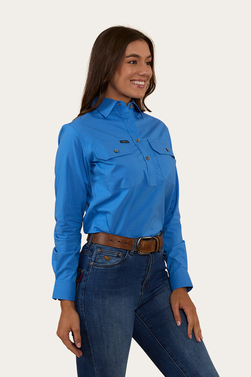 Pentecost River Womens Half Button Coolmax Work Shirt - Blue