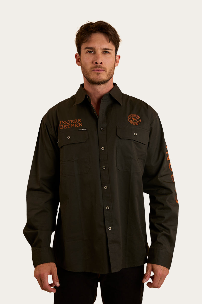 Hawkeye Mens Full Button Work Shirt - Charcoal / Rust