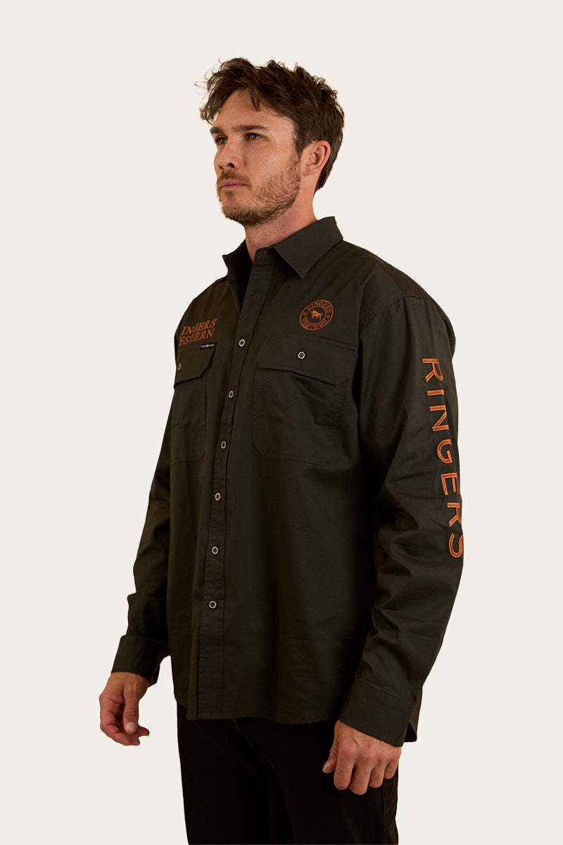 Hawkeye Mens Full Button Work Shirt - Charcoal / Rust