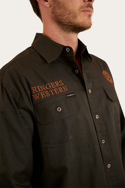 Hawkeye Mens Full Button Work Shirt - Charcoal / Rust