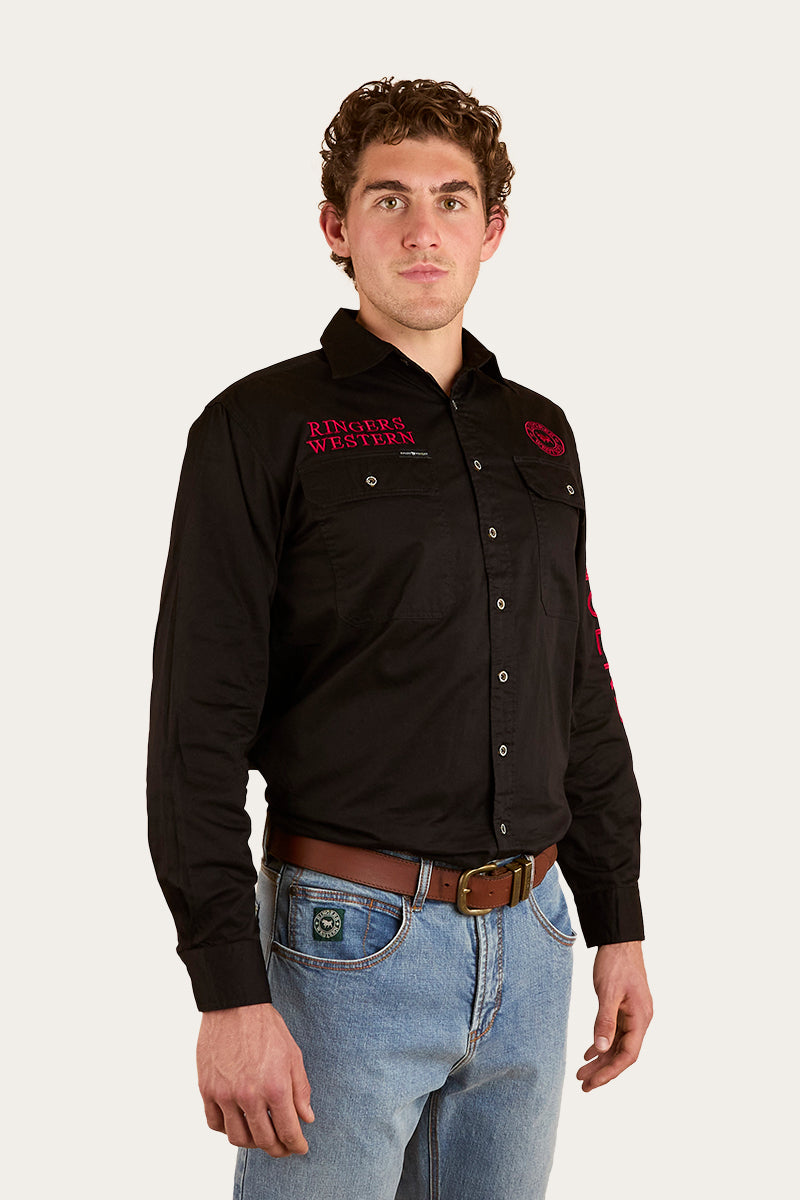 Hawkeye Mens Full Button Work Shirt - Black/Red