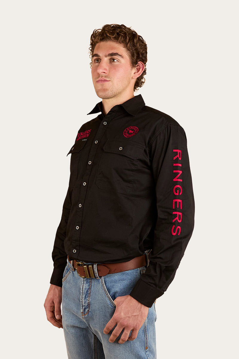 Hawkeye Mens Full Button Work Shirt - Black/Red