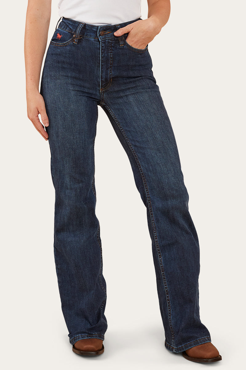 Indi Womens High-Rise Bootleg Jeans - Dark Blue