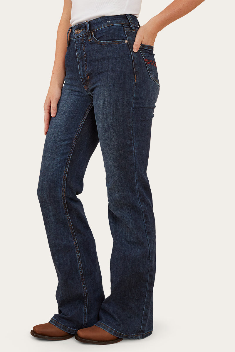 Indi Womens High-Rise Bootleg Jeans - Dark Blue