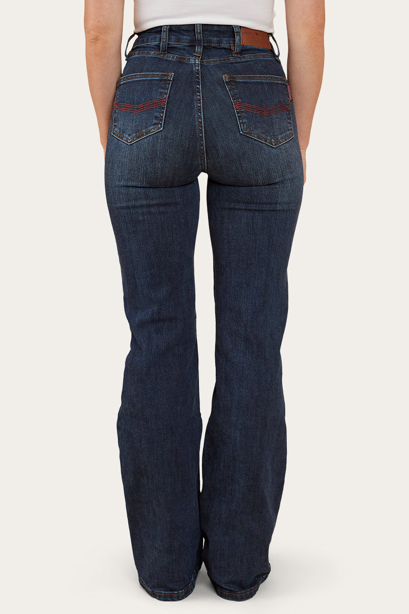 Indi Womens High-Rise Bootleg Jeans - Dark Blue