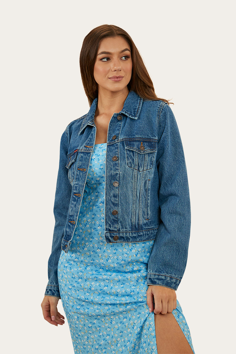 Scarlett Womens Denim Jacket - Mid Wash Blue