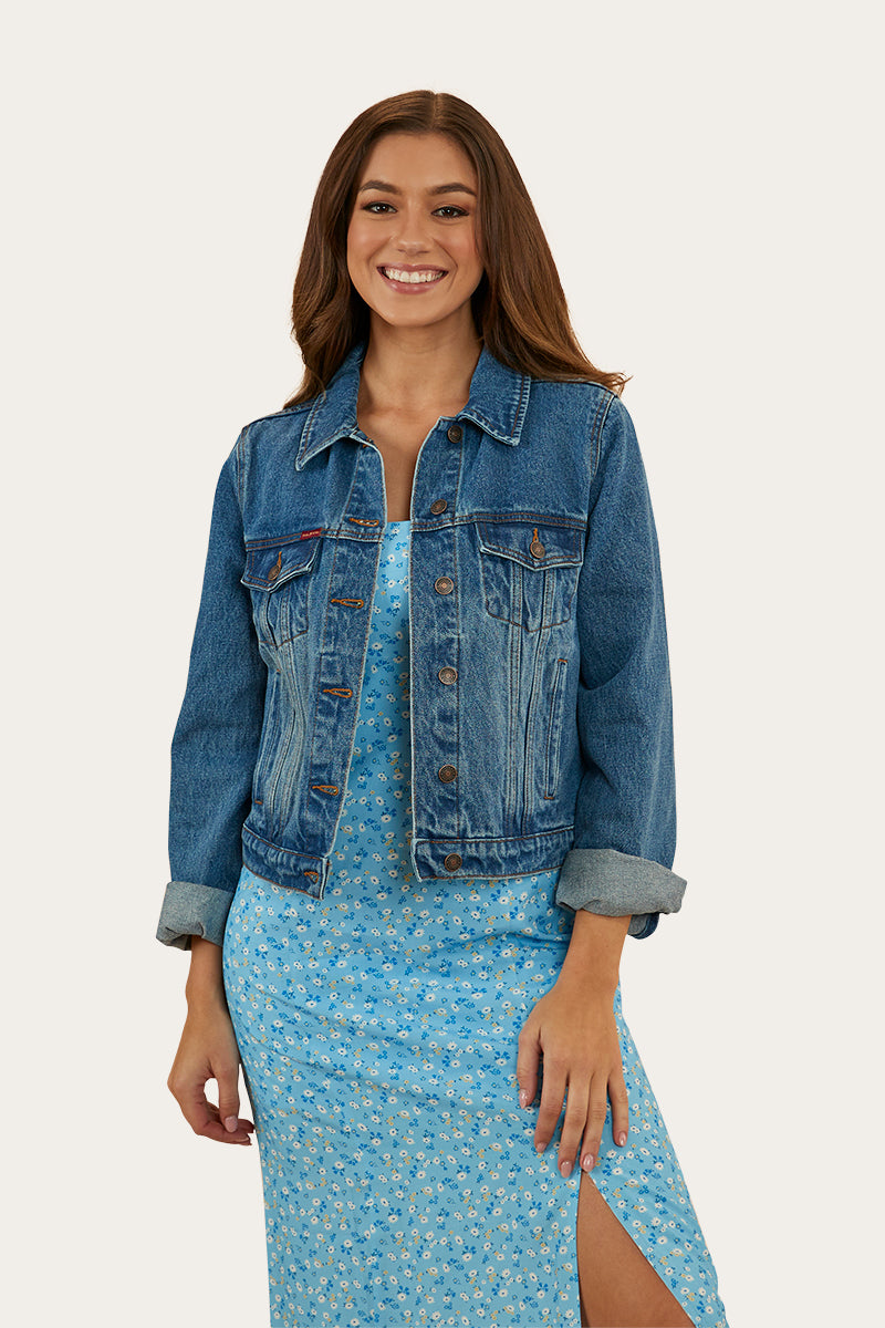 Scarlett Womens Denim Jacket - Mid Wash Blue