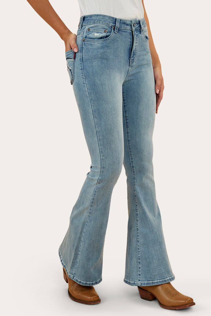 Bowie Womens Flare Jeans - Light Blue