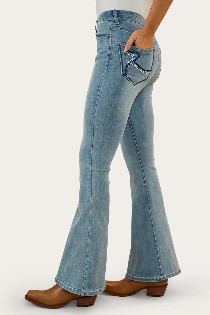 Bowie Womens Flare Jeans - Light Blue