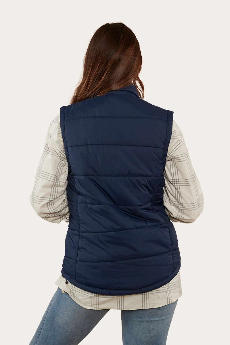Womens Plus Size Puffer Vest with Vegan Leather Piping